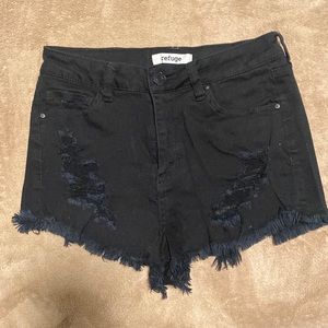 High waisted black jean shorts